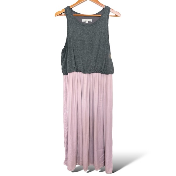 LOFT Women's Sleeveless Pleated Midi Dress Grey pink - Picture 1 of 5